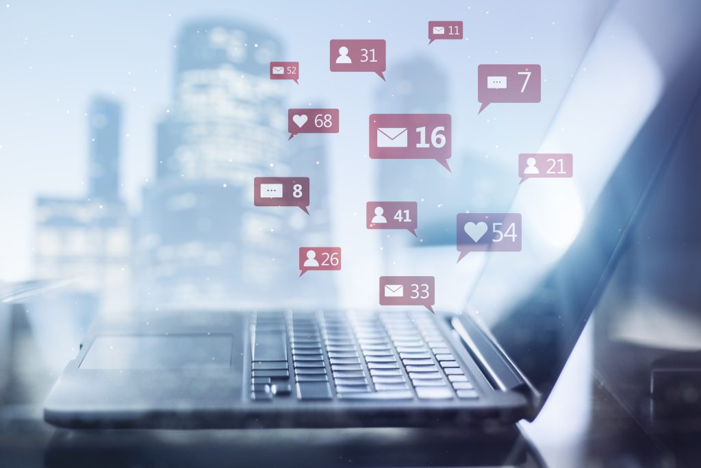 close up of laptop with social media icons on blur 2026 01 11 08 32 09 utc